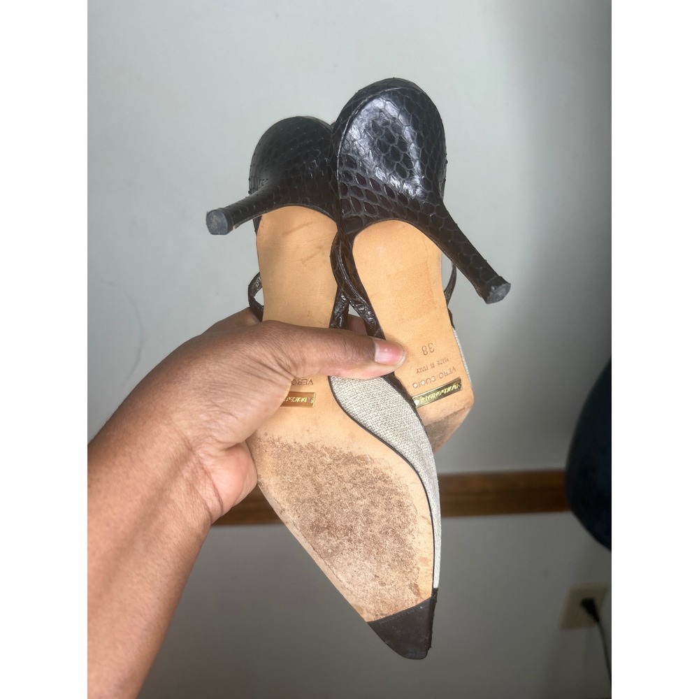 Dolce & Gabbana vintage Slingback Pumps Womens 38 EU Cream Black Snakeskin Heel‎ - Picture 9 of 17